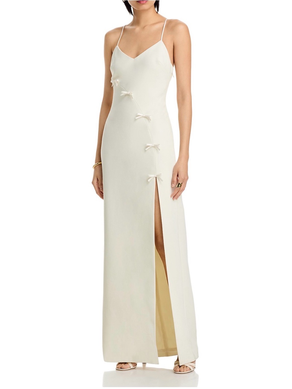 Cinq a Sept - Ivory Gown with Side Slit and Bow Details